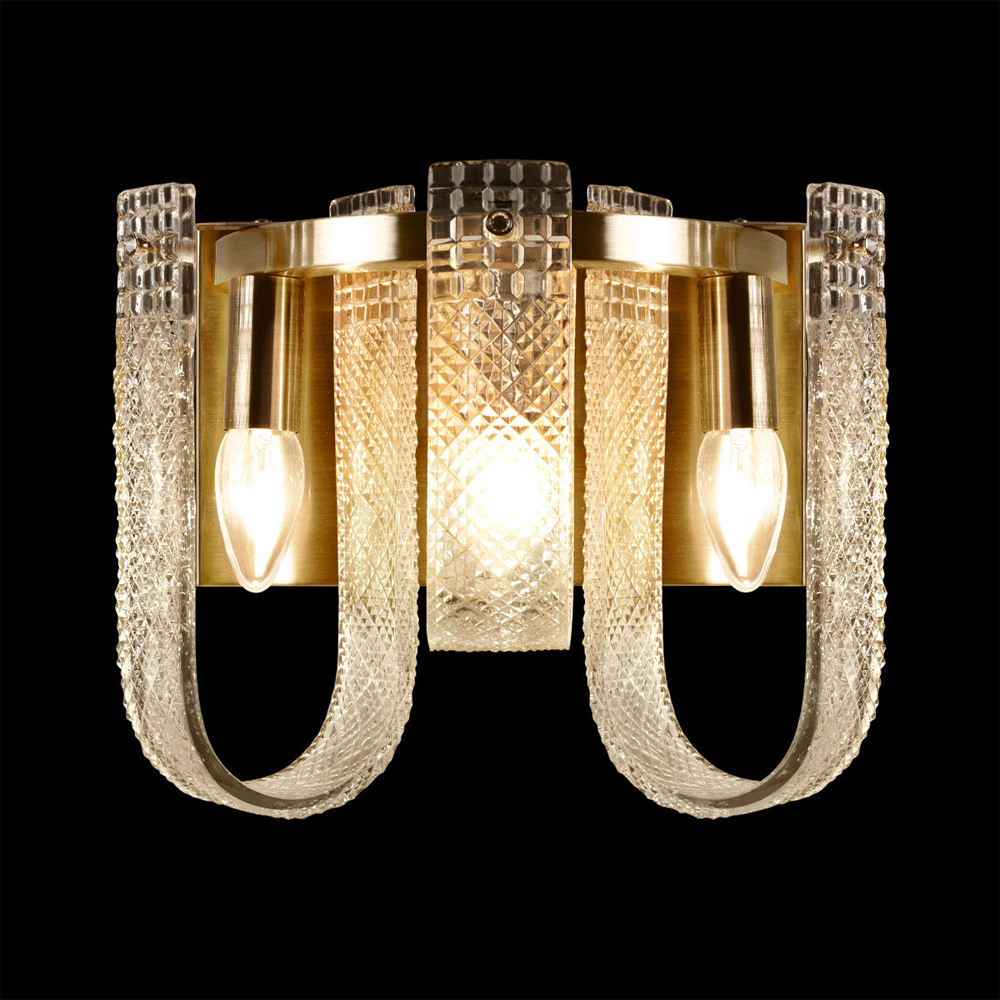 Бра с металлическим основанием золотого цвета и хрустальными подвесками Textured Glass