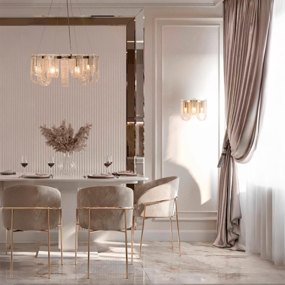 Бра с металлическим основанием золотого цвета и хрустальными подвесками Textured Glass