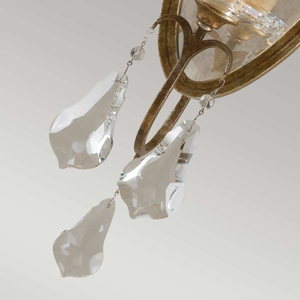 Бра с овальным зеркальным основанием с лампой в виде свечи и хрустальными подвесками Feiss