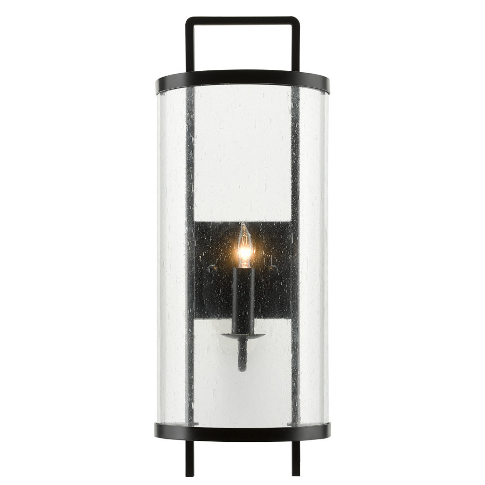 Бра с плафоном из прозрачного стекла на черном каркасе Glass Ball with Seeds