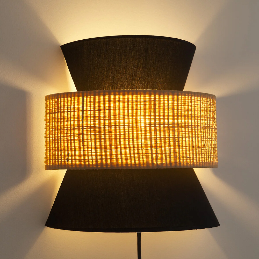 Бра с плетеным декором Bonnie Wicker Black Wall Lamp