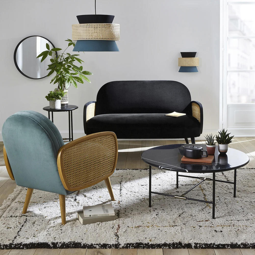 Бра с плетеным декором из ротанга Bonnie Wicker Blue Wall Lamp