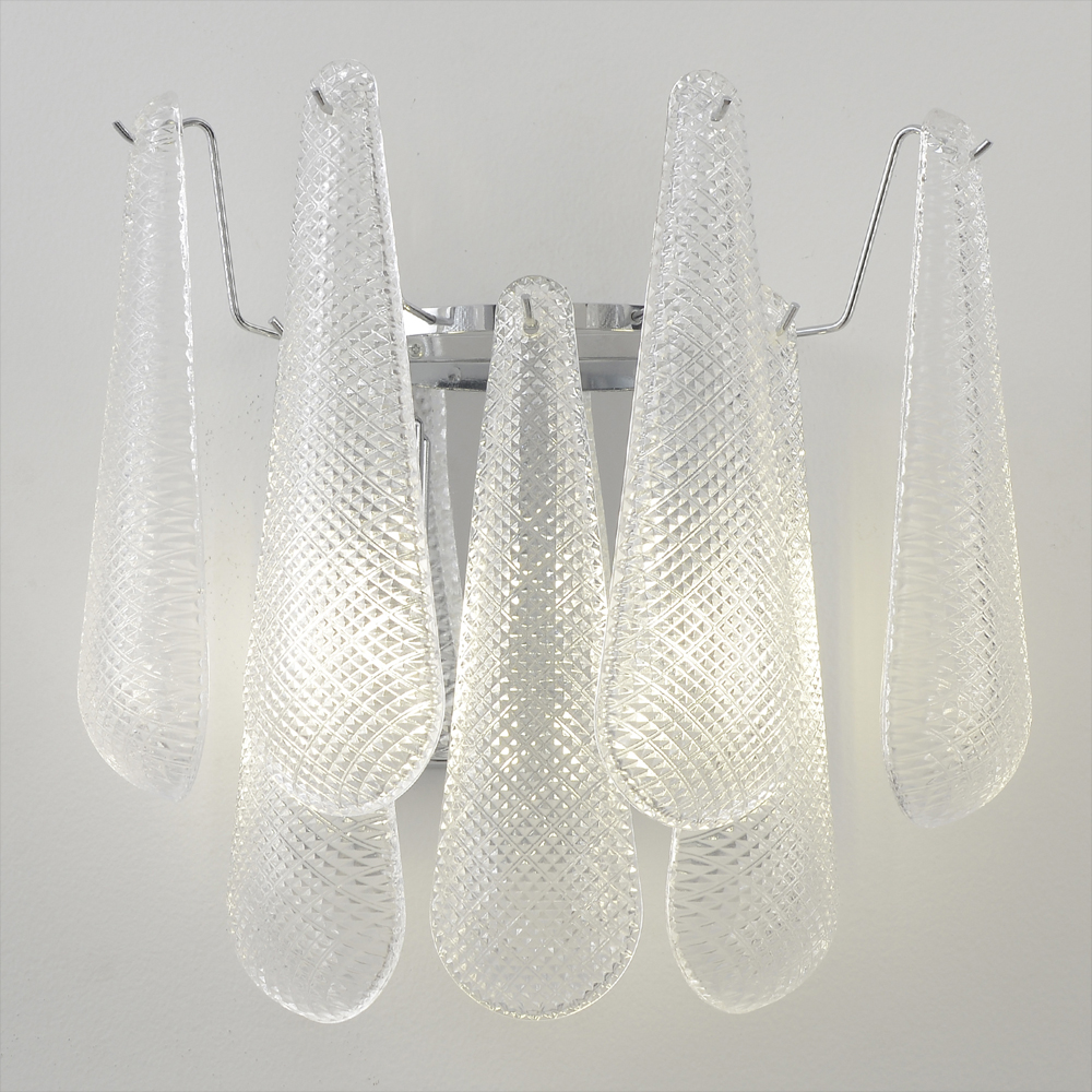 Бра с подвесками из рифленного стекла в форме капель на основании цвета хром Textured Glass