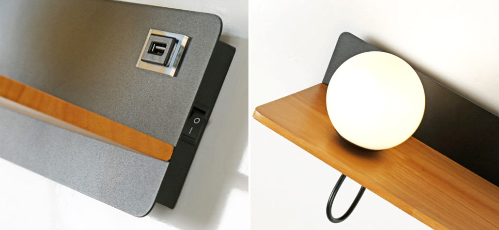 Бра с полкой Black GAVIN WOOD USB