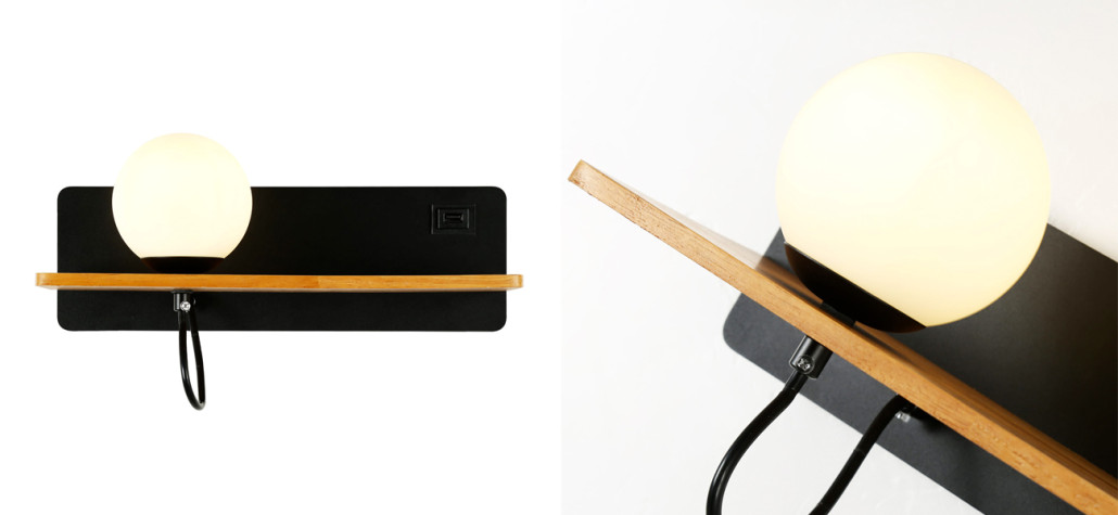 Бра с полкой Black GAVIN WOOD USB