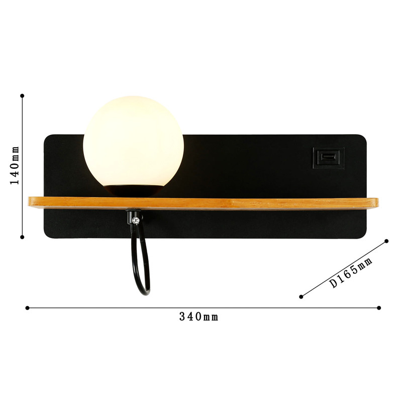 Бра с полкой Black GAVIN WOOD USB