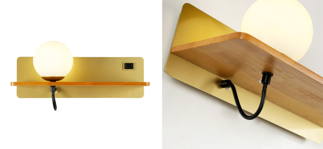 Бра с полкой Gold GAVIN WOOD USB