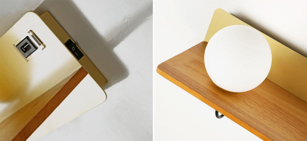 Бра с полкой Gold GAVIN WOOD USB