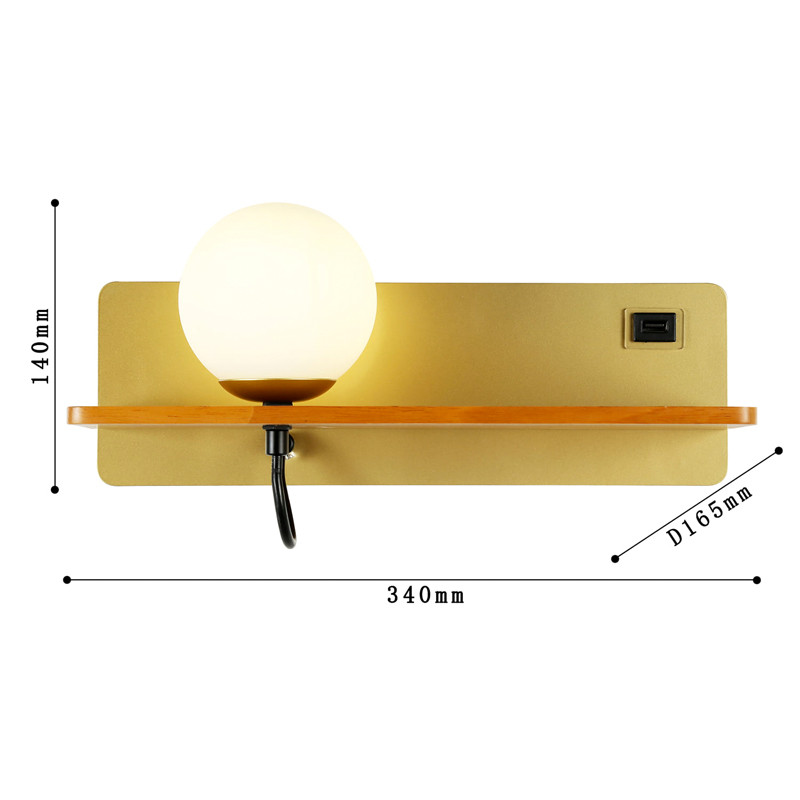 Бра с полкой Gold GAVIN WOOD USB