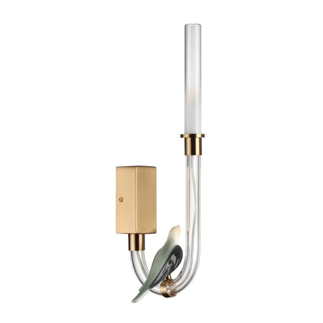 Бра с прозрачной изогнутой трубкой и декоративной фигуркой птицы Ganthea