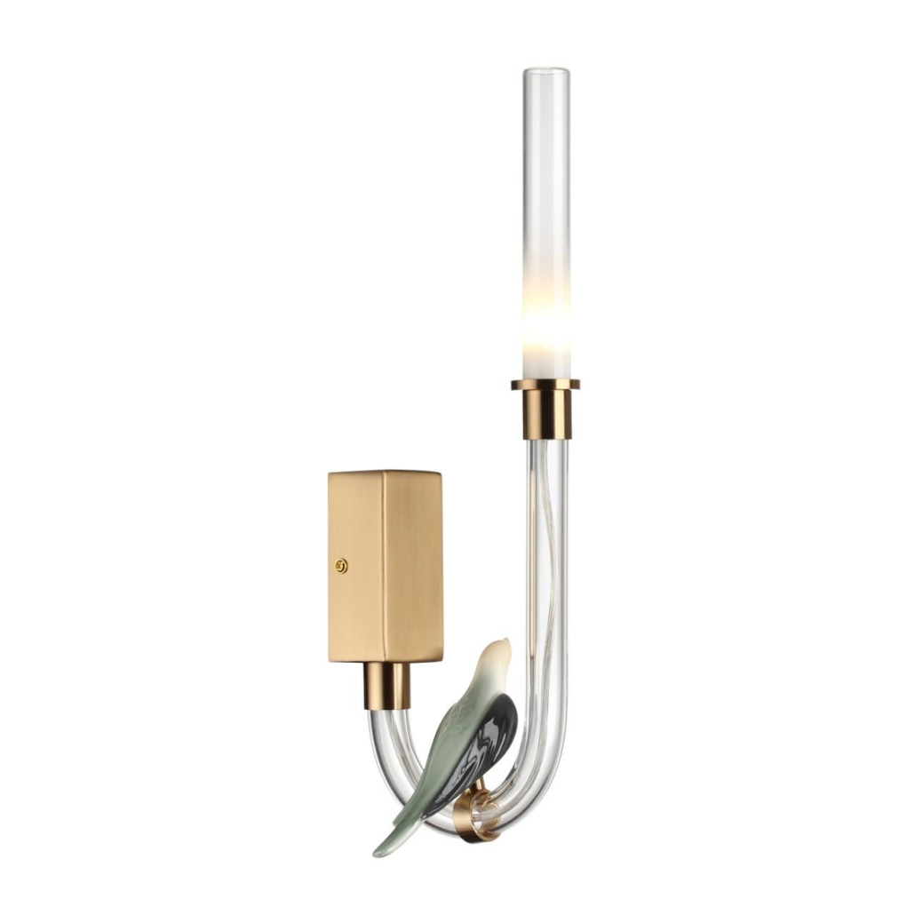 Бра с прозрачной изогнутой трубкой и декоративной фигуркой птицы Ganthea