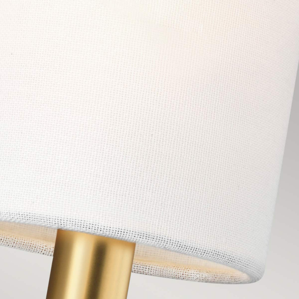 Бра с прямоугольным основанием цвета латунь и 2-мя белыми цилиндрическими льняными абажурами Feiss