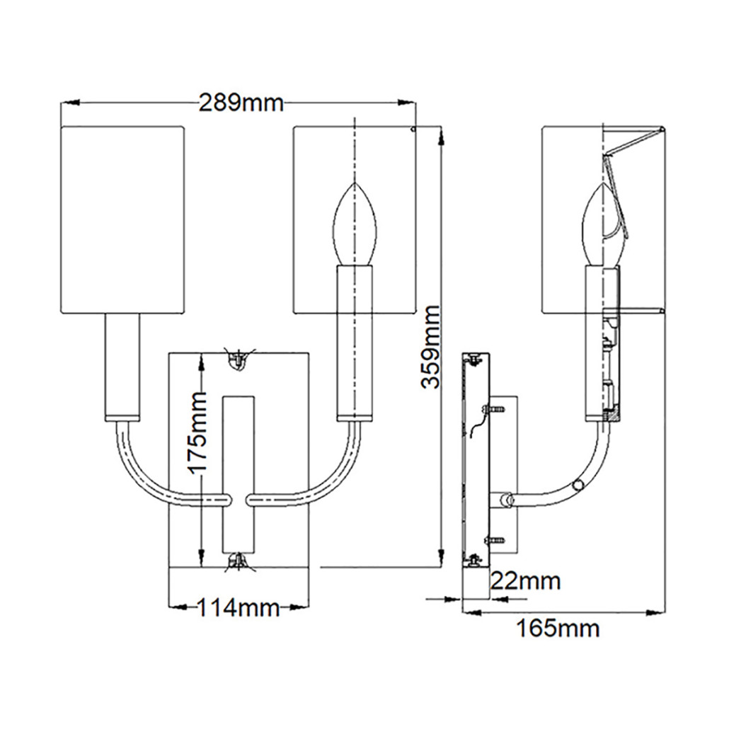Бра с прямоугольным основанием цвета латунь и 2-мя белыми цилиндрическими льняными абажурами Feiss