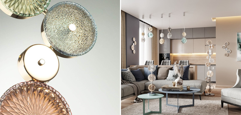 Бра с разноцветным рельефным стеклом Glass Peonies Maxi Золото