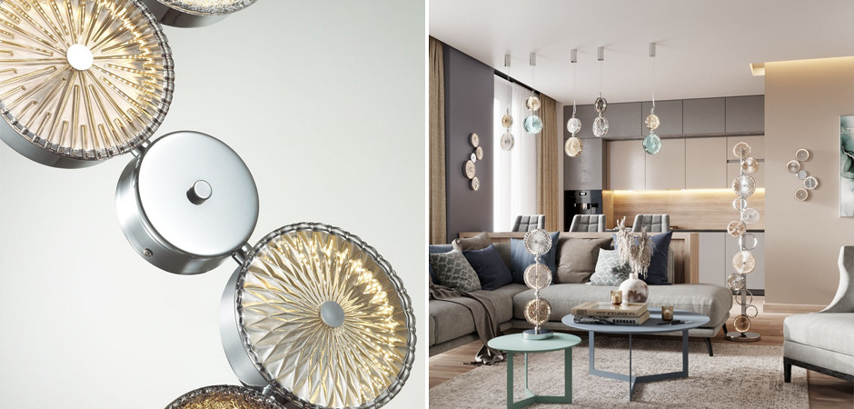 Бра с рельефным стеклом Glass Peonies Maxi Хром