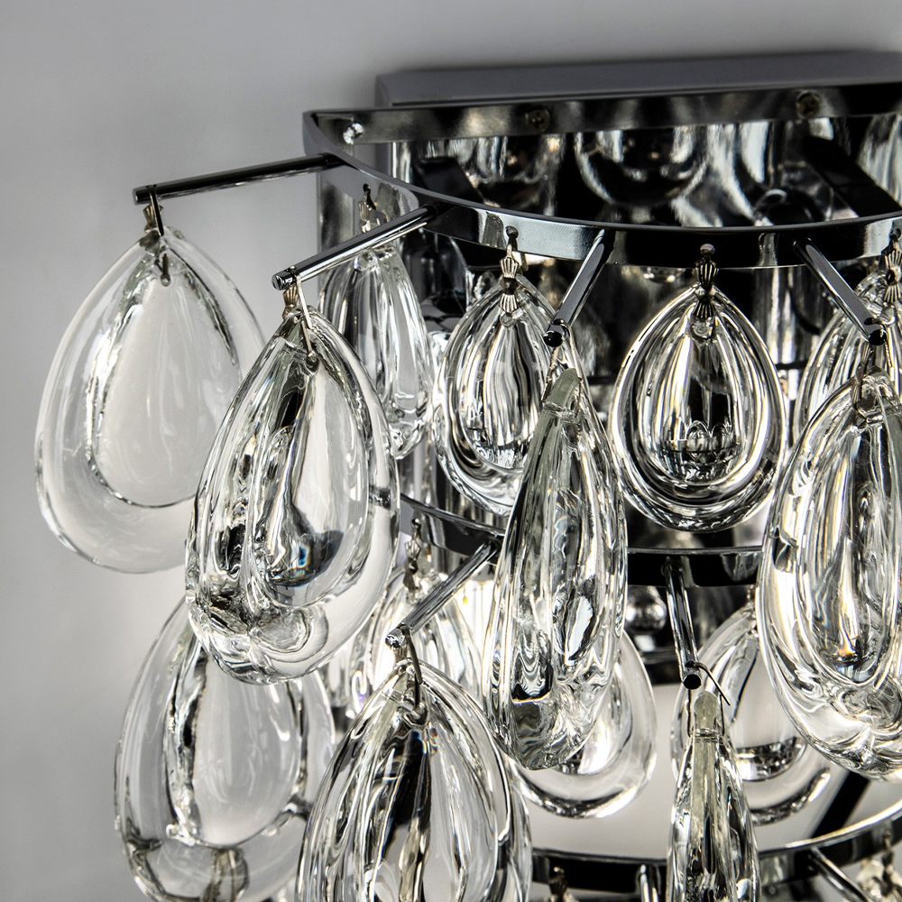 Бра с хрустальными подвесками в виде капель Antoine Crystal Drops Chrome Wall Lamp