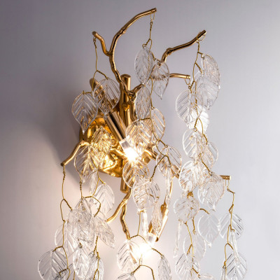 Бра с хрустальными подвесками в виде листьев Fairytree Leaves Gold Wall Lamp