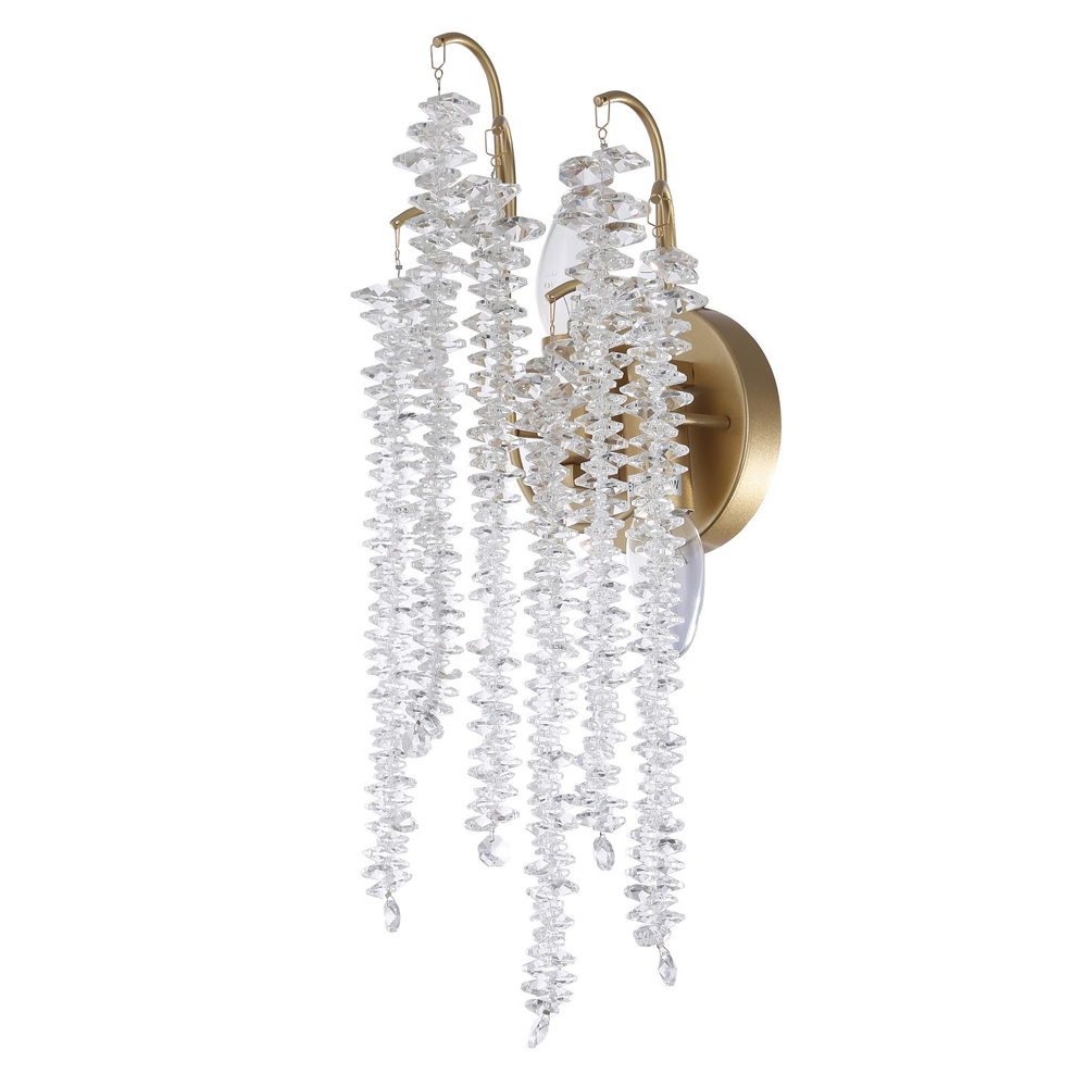 Бра с хрустальными прозрачными подвесками и круглым основанием золотого цвета FAIRYTREE Light