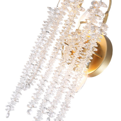 Бра с хрустальными прозрачными подвесками и круглым основанием золотого цвета FAIRYTREE Light