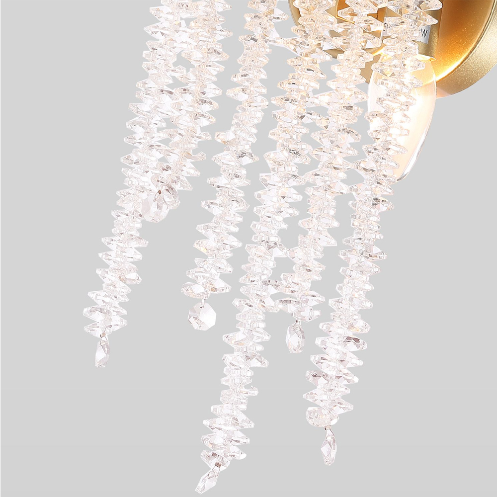 Бра с хрустальными прозрачными подвесками и круглым основанием золотого цвета FAIRYTREE Light