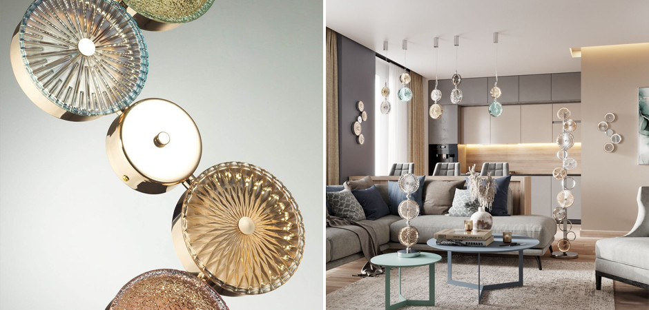 Бра с цветным рельефным стеклом Glass Peonies Maxi Золото