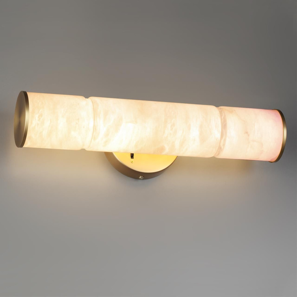 Бра с цилиндрическим плафоном из белого алебастра на круглом основании Латунь Cryptocrystalline Stone