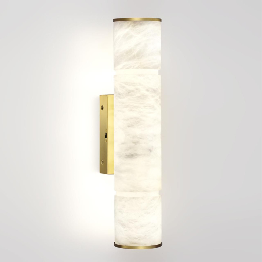 Бра с цилиндрическим плафоном из белого алебастра на прямоугольном основании Латунь Cryptocrystalline Stone