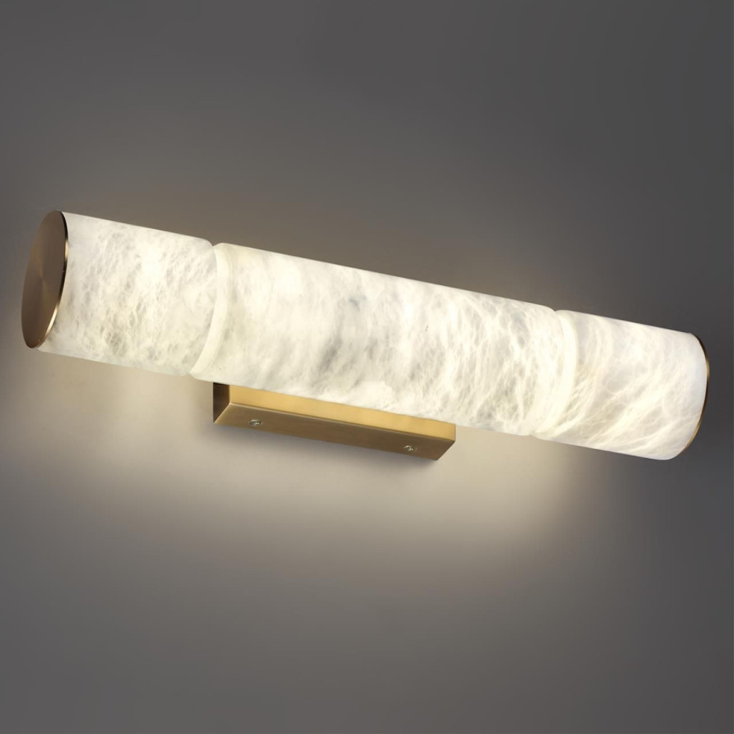 Бра с цилиндрическим плафоном из белого алебастра на прямоугольном основании Латунь Cryptocrystalline Stone