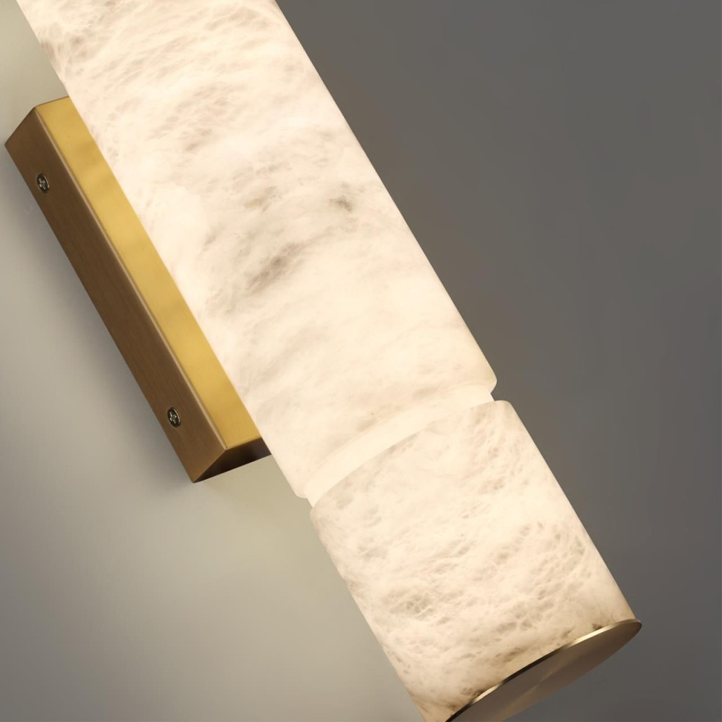 Бра с цилиндрическим плафоном из белого алебастра на прямоугольном основании Латунь Cryptocrystalline Stone