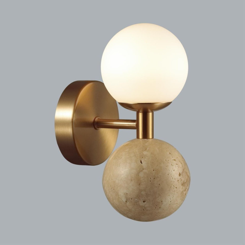 Бра с шарообразным матовым плафоном и шаром из камня на металлическом основании Orb Essence