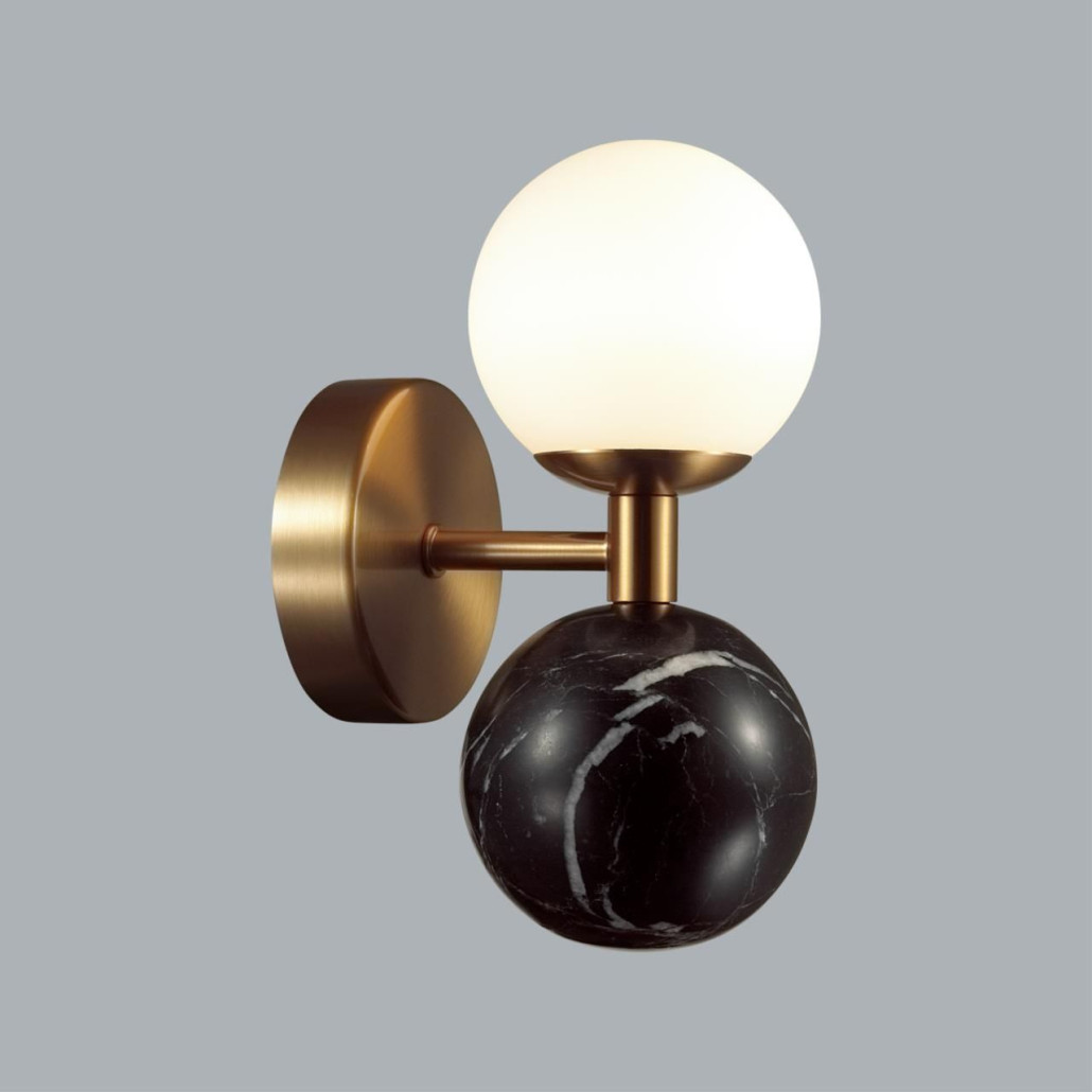 Бра с шарообразным матовым плафоном и шаром из камня на металлическом основании Orb Essence