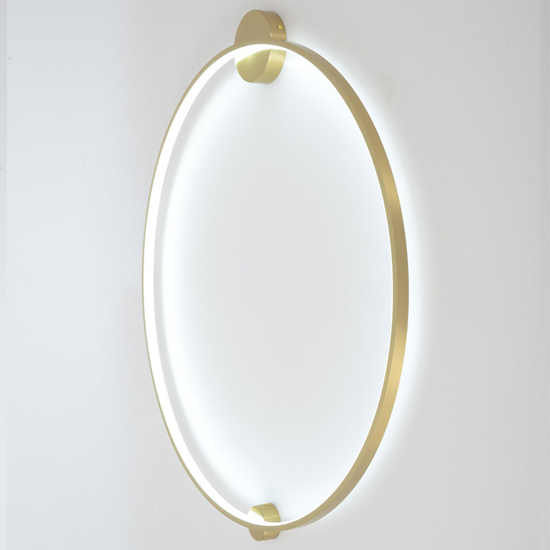 Бра светодиодное круглой формы с рамкой цвета латунь Ring Horizontal