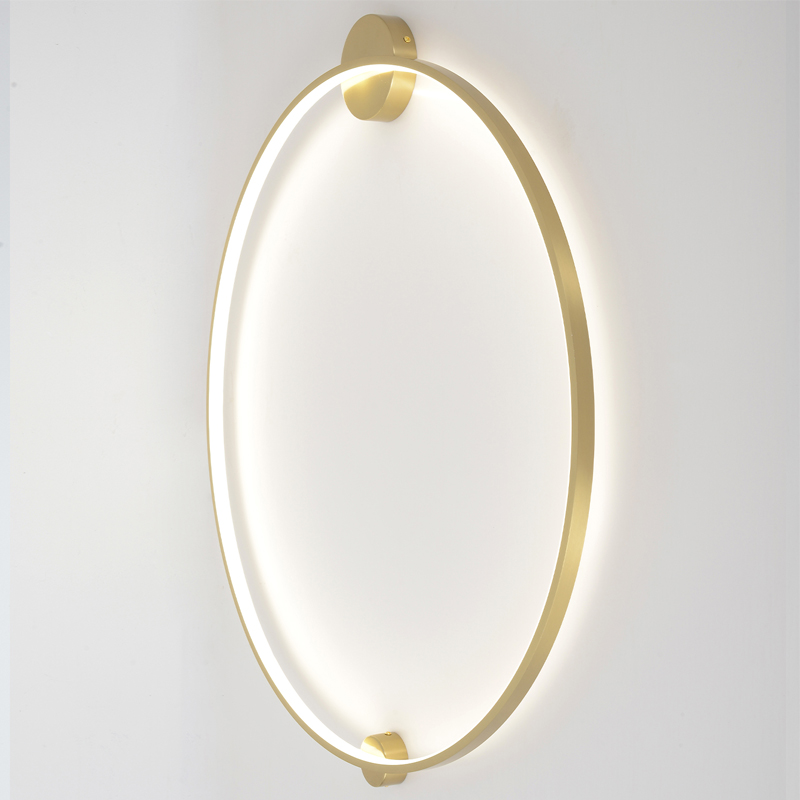 Бра светодиодное круглой формы с рамкой цвета латунь Ring Horizontal
