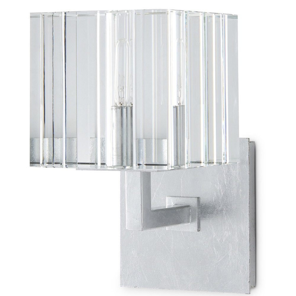 Бра серебряное с фактурным прозрачным абажуром Optical Crystal
