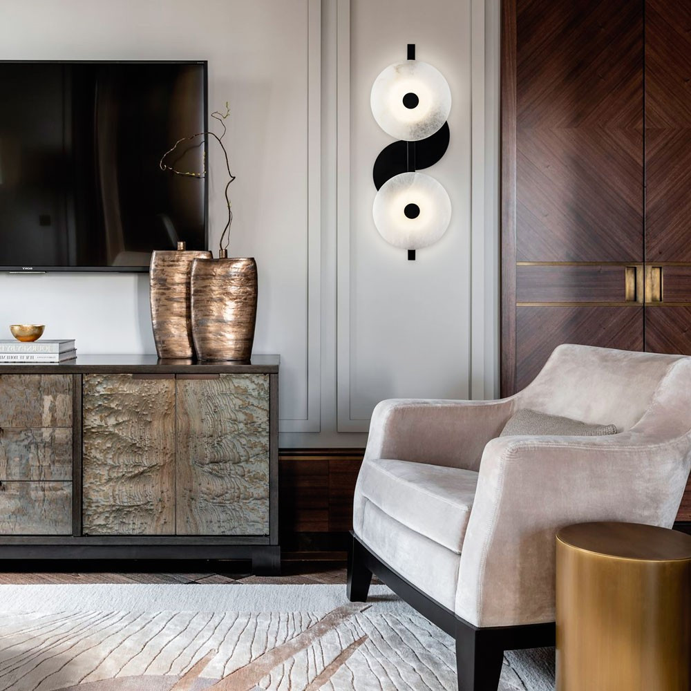 Бра со стеклянными плафонами-дисками Black and White Circles Wall Lamp