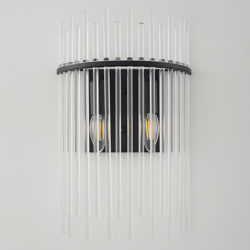 Бра со стеклянными прозрачными трубками и черным металлическим каркасом Nembus