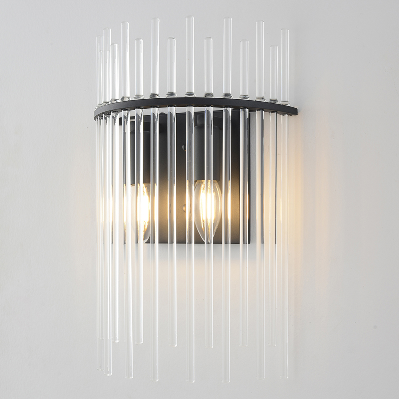 Бра со стеклянными прозрачными трубками и черным металлическим каркасом Nembus