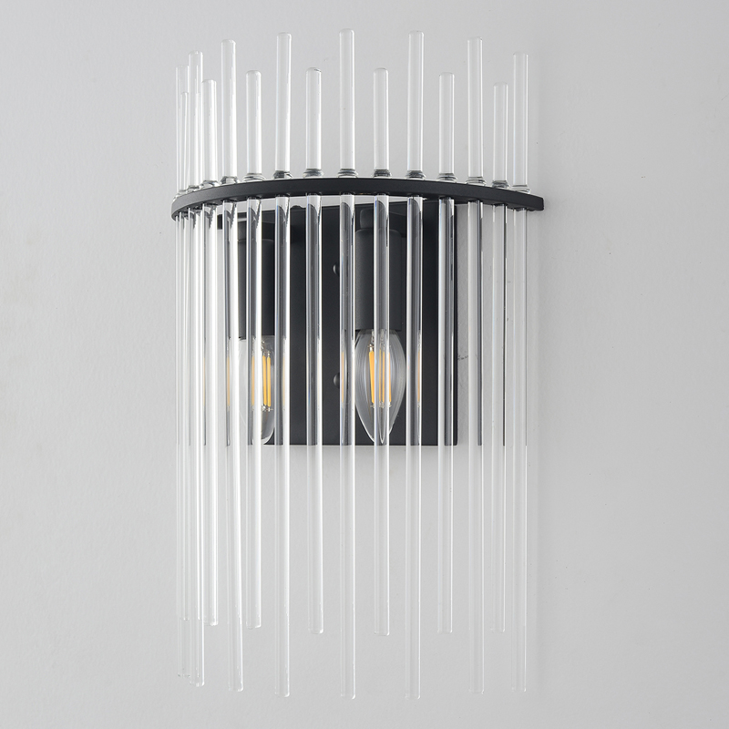 Бра со стеклянными прозрачными трубками и черным металлическим каркасом Nembus