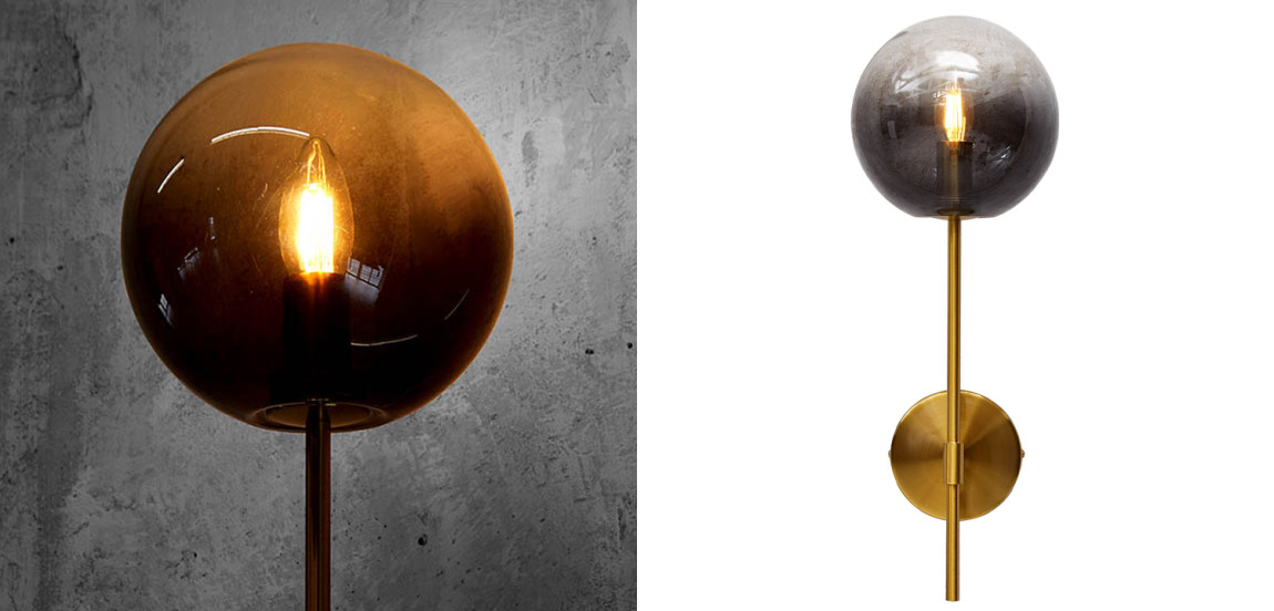 Бра стеклянный плафон шар Urmila Wall Lamp Серое стекло