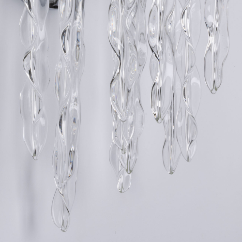 Бра цвета хром с ветвями и прозрачными стеклянными подвесками в виде вытянутых спиральных капель Droplet Chandelier