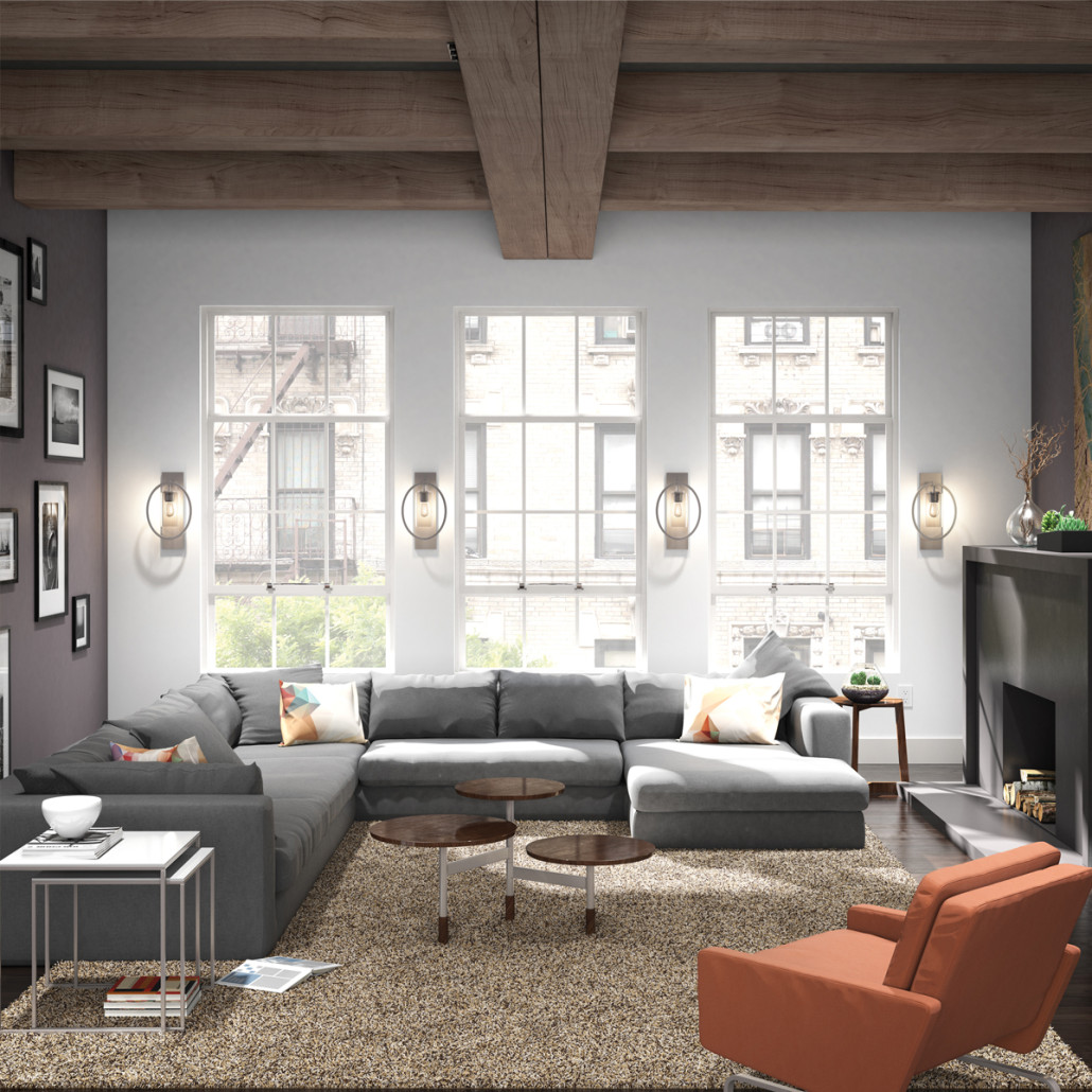 Бра цвета хром с круглой рамой и цилиндрическим прозрачным стеклянным плафоном на прямоугольном основании Feiss