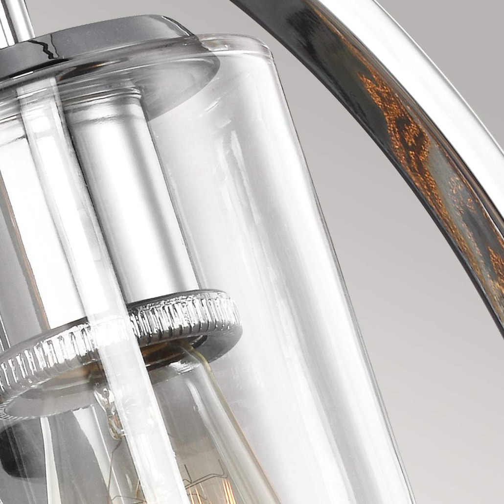 Бра цвета хром с круглой рамой и цилиндрическим прозрачным стеклянным плафоном на прямоугольном основании Feiss