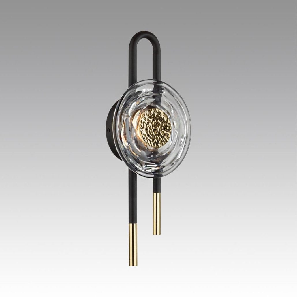 Бра черного цвета с круглым прозрачным стеклянным плафоном Virelia