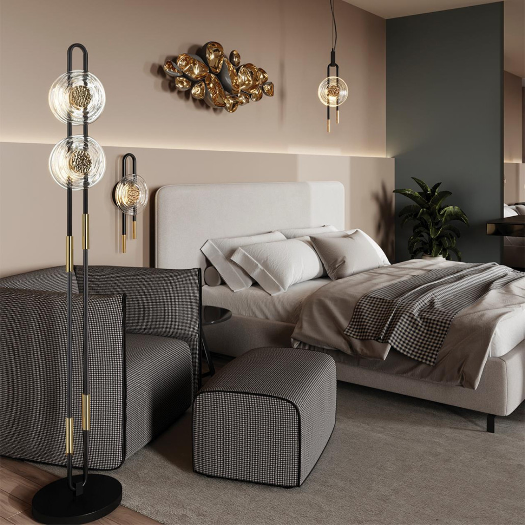 Бра черного цвета с круглым прозрачным стеклянным плафоном Virelia