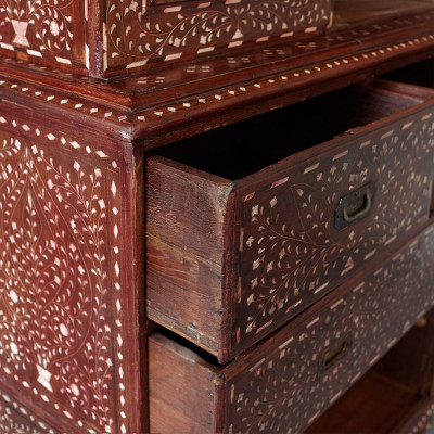 Буфет из массива тика инкрустированный костью Wooden Bone Inlay Mirror Cupboard