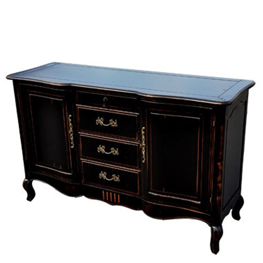 Буфет черного цвета с состаренным эффектом из массива березы с ящиками и дверцами Vintage