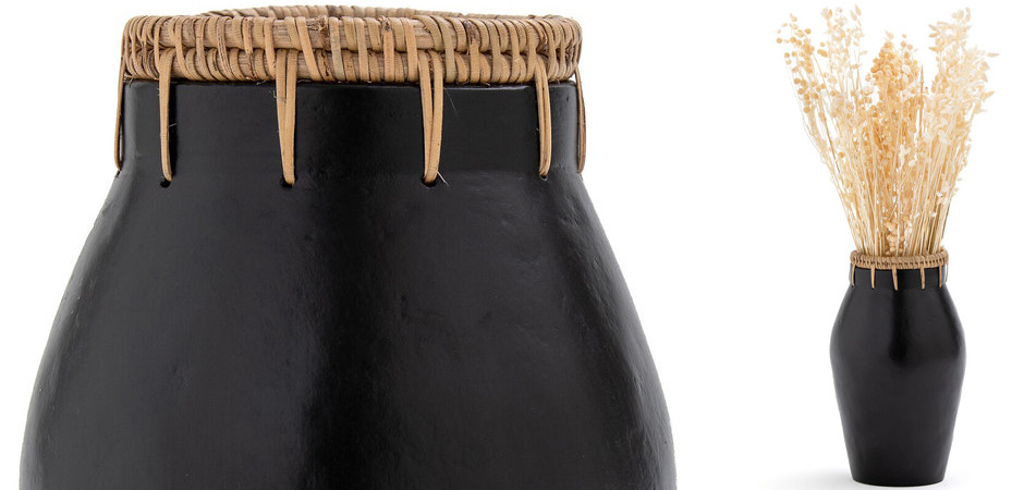 Ваза Ceramic Vase & Rattan D15