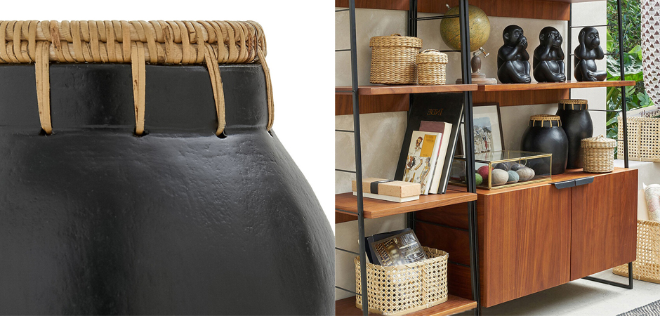 Ваза Ceramic Vase & Rattan D17