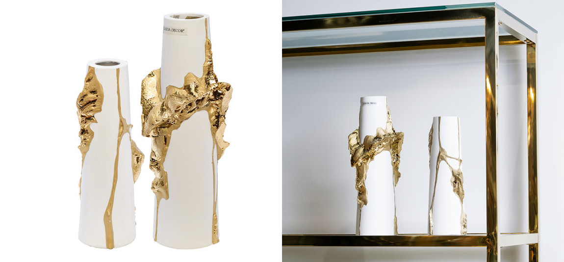 Ваза Rhea white with gold 24