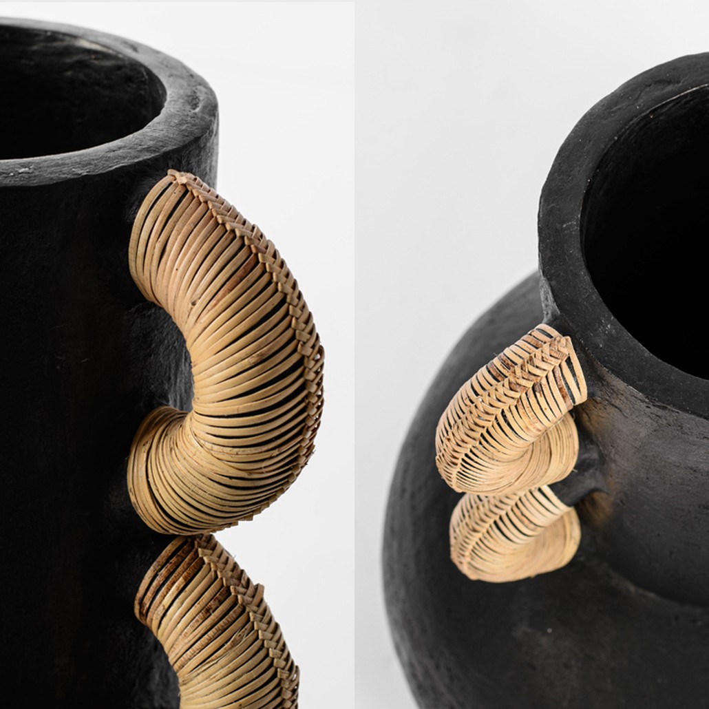 Ваза Round Vase Ceramic & Rattan